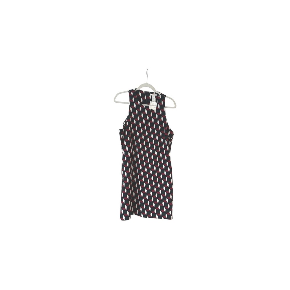 Esley Womens Geometric 3D Cube Print Sleeveless Shift Dress Green Burgundy L